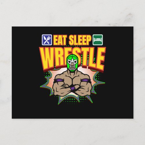 Eat Sleep Wrestle Lucha Libre Wrestling Postcard