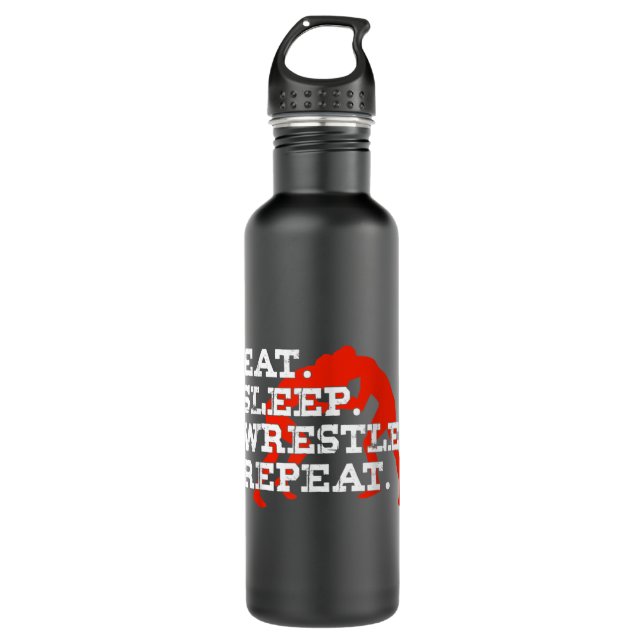 Eat Sleep Wrestle Repeat Funny Wrestling Wrestler Stainless Steel Water Bottle (Front)