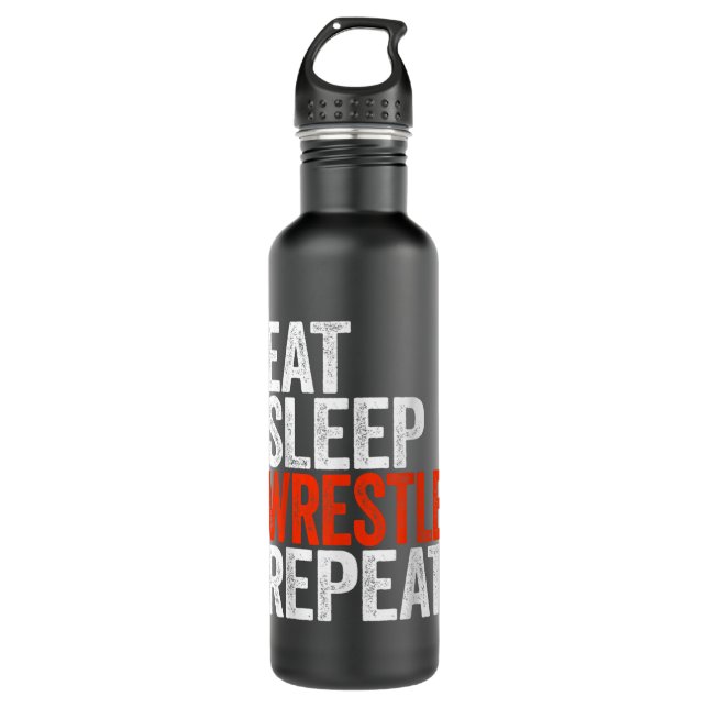 Eat Sleep Wrestle Repeat Wrestling Gif Stainless Steel Water Bottle (Front)