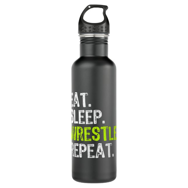 Eat Sleep Wrestle Repeat Wrestling Wrestler Stainless Steel Water Bottle (Front)