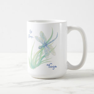 Eat Sleep Yoga, Fun Saying Watercolor Dragonfly Coffee Mug