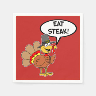 Eat Steak Turkey Pilgrim Hat Thanksgiving Napkins