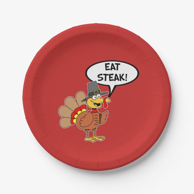 Eat Steak Turkey Pilgrim Hat Thanksgiving Paper Plates (Front)