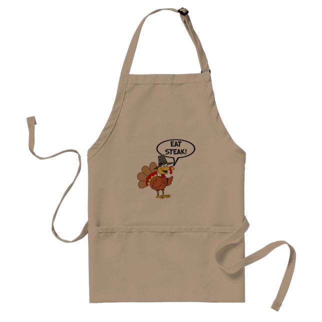 Eat Steak Turkey Thanksgiving Cartoon Adult Apron (Front)