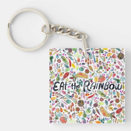 EAT THE RAINBOW colorful fruits veggies watercolor Keychain