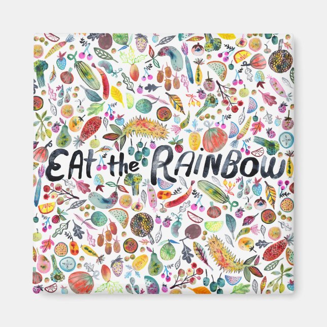 EAT THE RAINBOW colorful fruits veggies watercolor Magnet (Front)