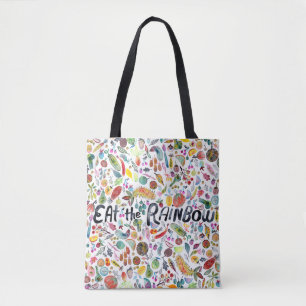 EAT THE RAINBOW colorful fruits veggies watercolor Tote Bag