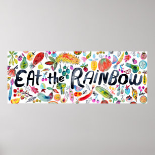 Eat the Rainbow Colorful Watercolor Fruit Veggies Poster