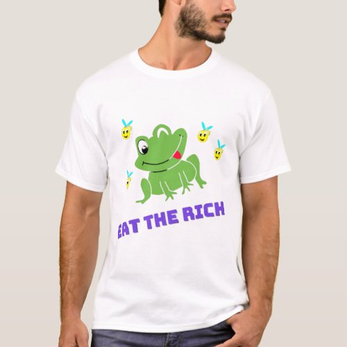 Eat the Rich green frog frog and Bee  T_Shirt