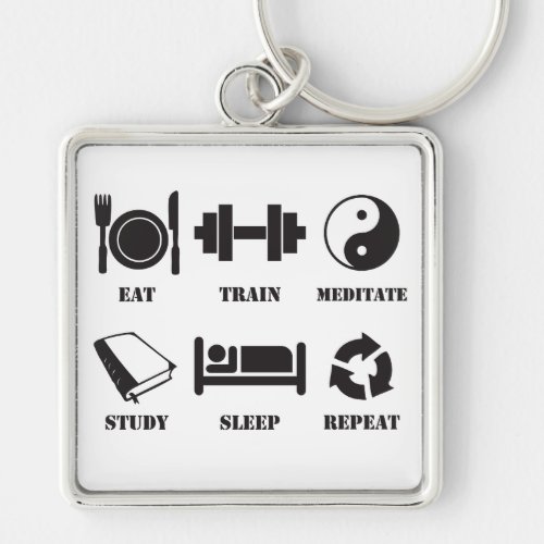 Eat Train Mediate Study Sleep Repeat Keychain