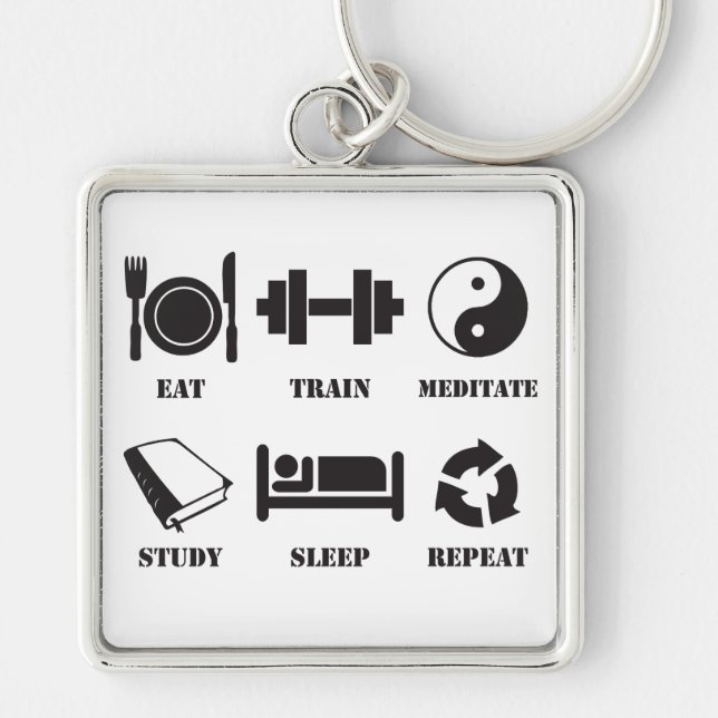 Eat, Train, Mediate, Study, Sleep, Repeat Keychain (Front)