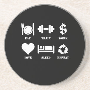 Eat Train Work Love Sleep Repeat Motivational Gym Coaster