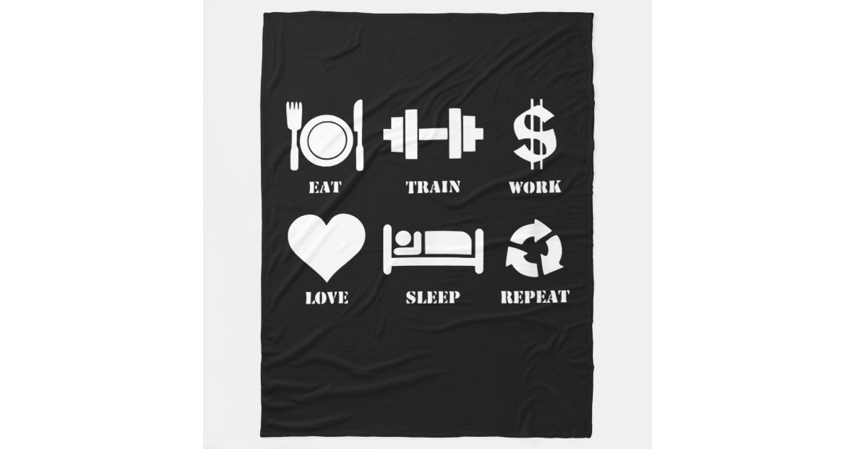 Gym Lover Gift Eat Gym Sleep Repeat Workout Fleece Blanket by Jeff