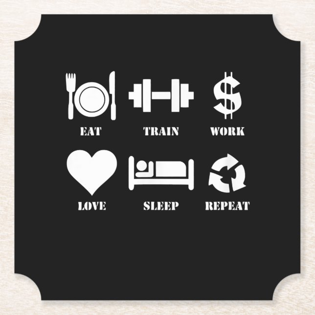 Eat Train Work Love Sleep Repeat Motivational Gym Paper Coaster (Front)