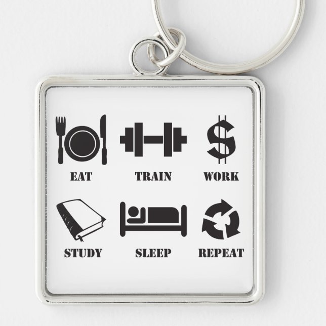 Eat, Train, Work, Study, Sleep, Repeat Keychain (Front)
