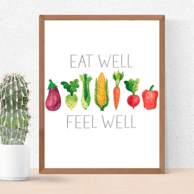 Eat Well Feel Well Watercolor Organic Vegetables Poster (Creator Uploaded)