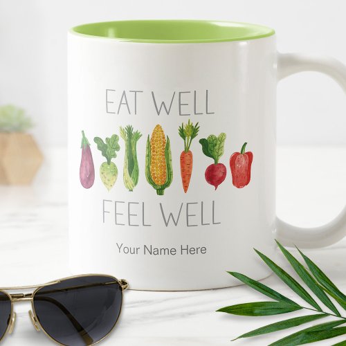 Eat Well Feel Well Watercolor Organic Vegetables Two_Tone Coffee Mug