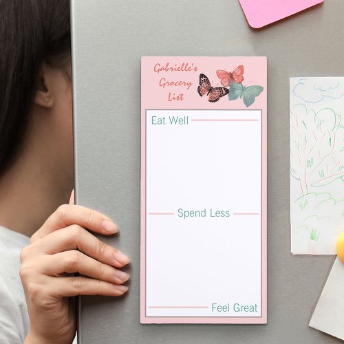 Eat Well Spend Less Butterfly Custom Grocery List Magnetic Notepad