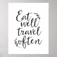 Eat well travel often typography quote poster