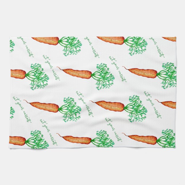 Eat Your Carrots Watercolor  Kitchen Towel (Horizontal)