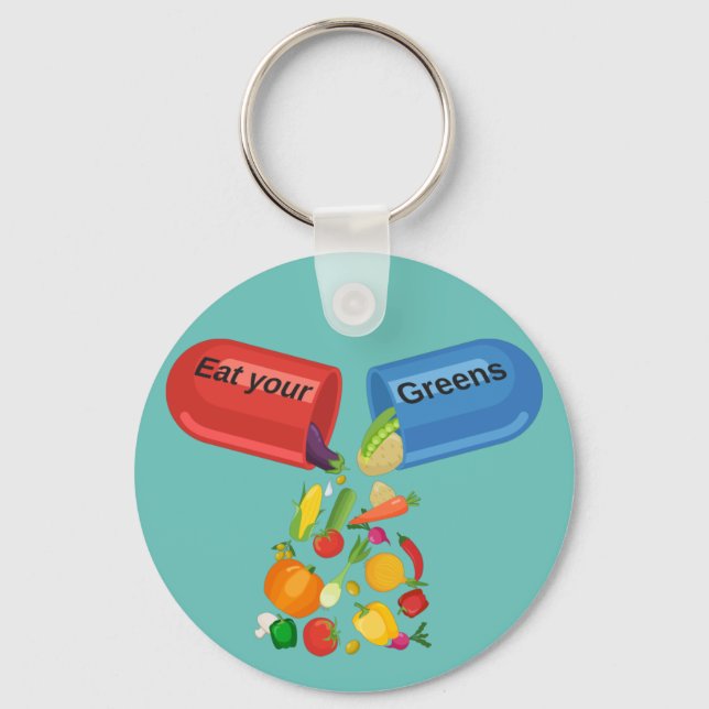 Eat Your Greens Veggie Pill Nutrition Healthy Food Keychain (Front)