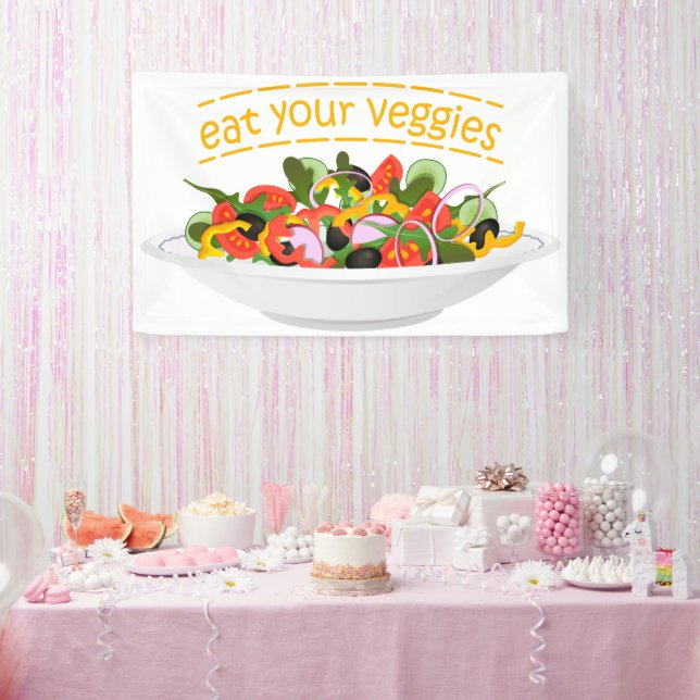 Eat Your Veggies Quote fresh salad mix bowl Banner (Party)