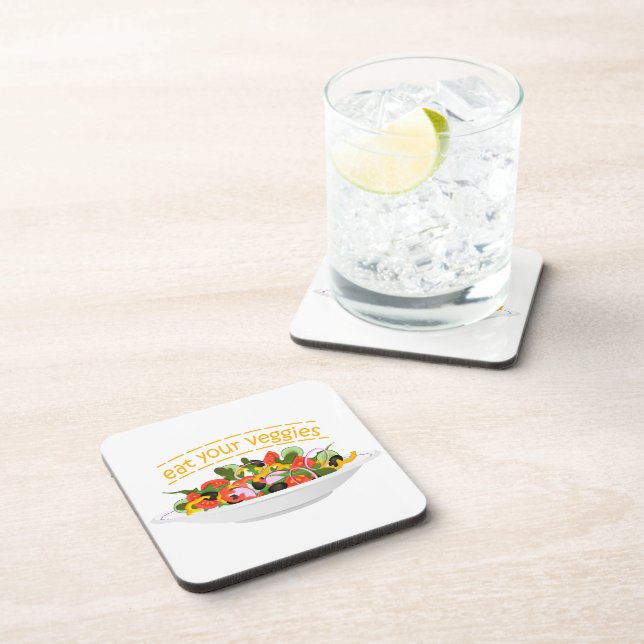 Eat Your Veggies Quote fresh salad mix bowl Beverage Coaster (Right Side)