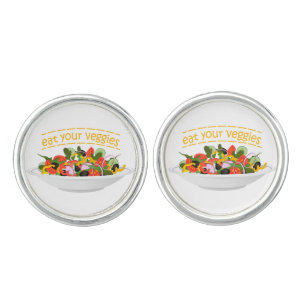 Eat Your Veggies Quote fresh salad mix bowl Cufflinks