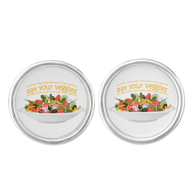 Eat Your Veggies Quote fresh salad mix bowl Cufflinks (Front)