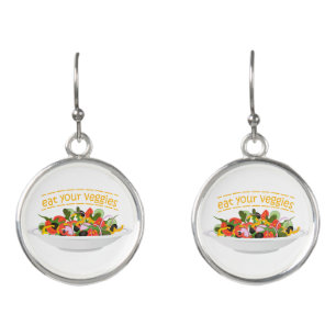 Eat Your Veggies Quote fresh salad mix bowl Earrings