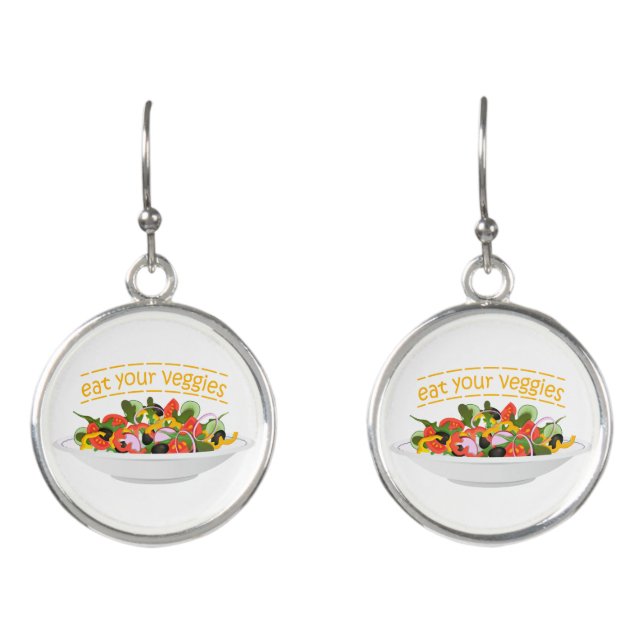Eat Your Veggies Quote fresh salad mix bowl Earrings (Front)
