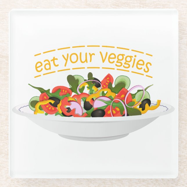 Eat Your Veggies Quote fresh salad mix bowl Glass Coaster (Front)