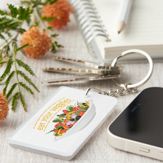 Eat Your Veggies Quote fresh salad mix bowl Keychain (Front Right)