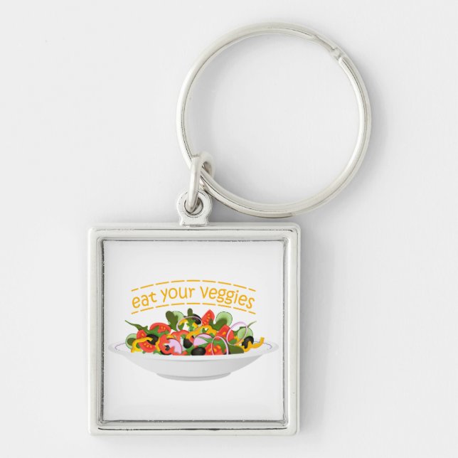 Eat Your Veggies Quote fresh salad mix bowl Keychain (Front)
