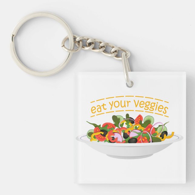 Eat Your Veggies Quote fresh salad mix bowl Keychain (Front)