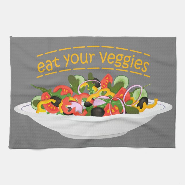 Eat Your Veggies Quote fresh salad mix bowl Kitchen Towel (Horizontal)
