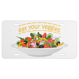 Eat Your Veggies Quote fresh salad mix bowl License Plate