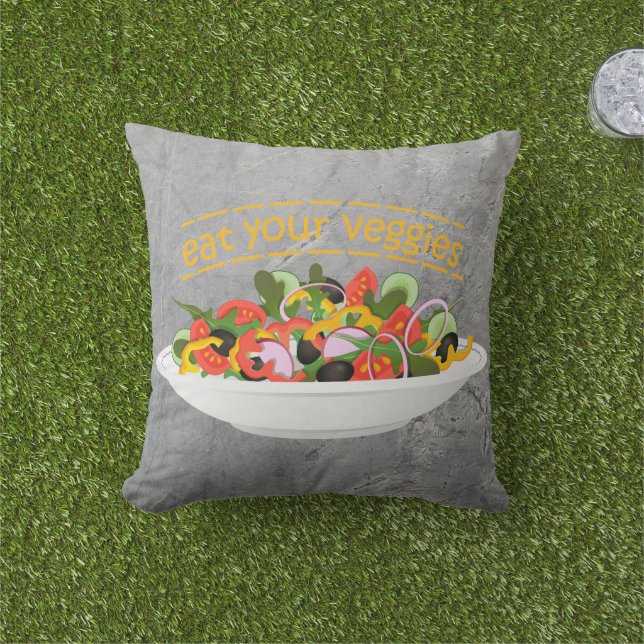 Eat Your Veggies Quote fresh salad mix bowl Outdoor Pillow (Grass)