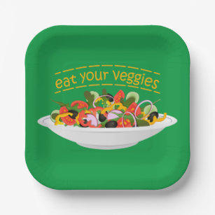 Eat Your Veggies Quote fresh salad mix bowl Paper Plates
