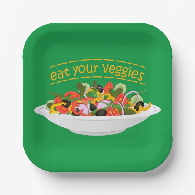 Eat Your Veggies Quote fresh salad mix bowl Paper Plates (Front)