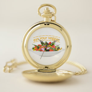 Eat Your Veggies Quote fresh salad mix bowl Pocket Watch