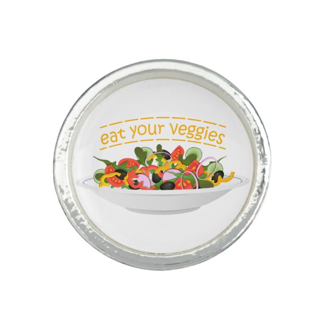 Eat Your Veggies Quote fresh salad mix bowl Ring (Front)