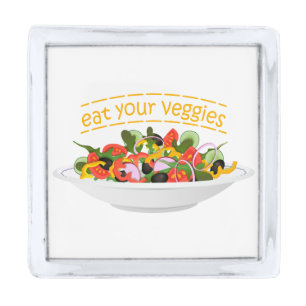 Eat Your Veggies Quote fresh salad mix bowl Silver Finish Lapel Pin