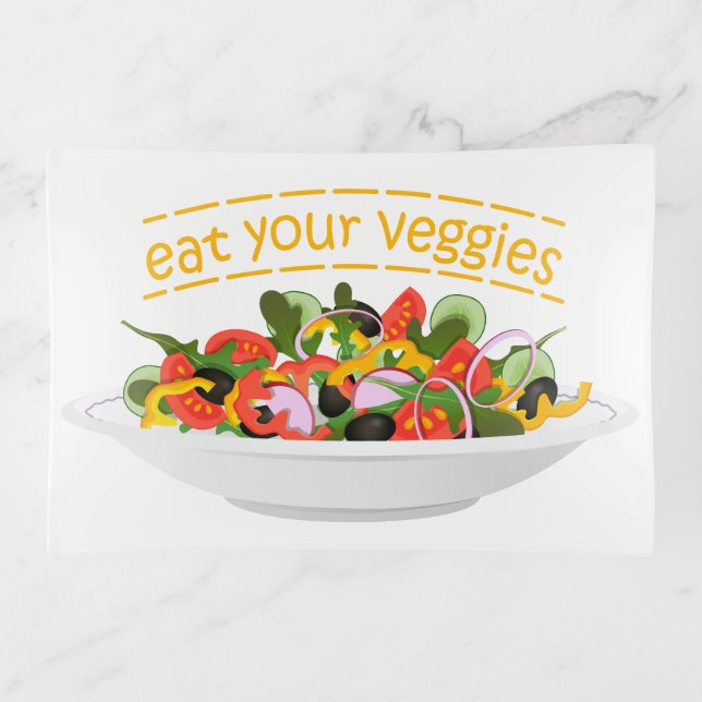 Eat Your Veggies Quote fresh salad mix bowl Trinket Tray (Front)