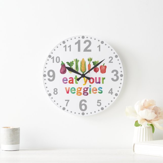 Eat Your Veggies Rainbow Colors Healthy Garden Large Clock (Home)