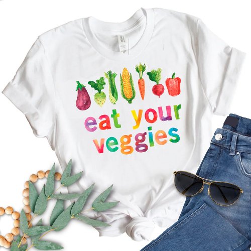 Eat Your Veggies Rainbow Colors Watercolor T_Shirt