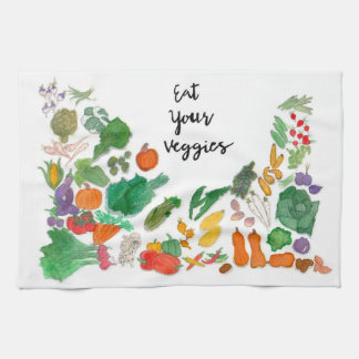 Eat Your Veggies (vegetable illustration vegan) Kitchen Towel