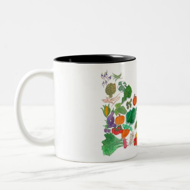 Eat Your Veggies (vegetable illustration vegan) Two-Tone Coffee Mug (Left)