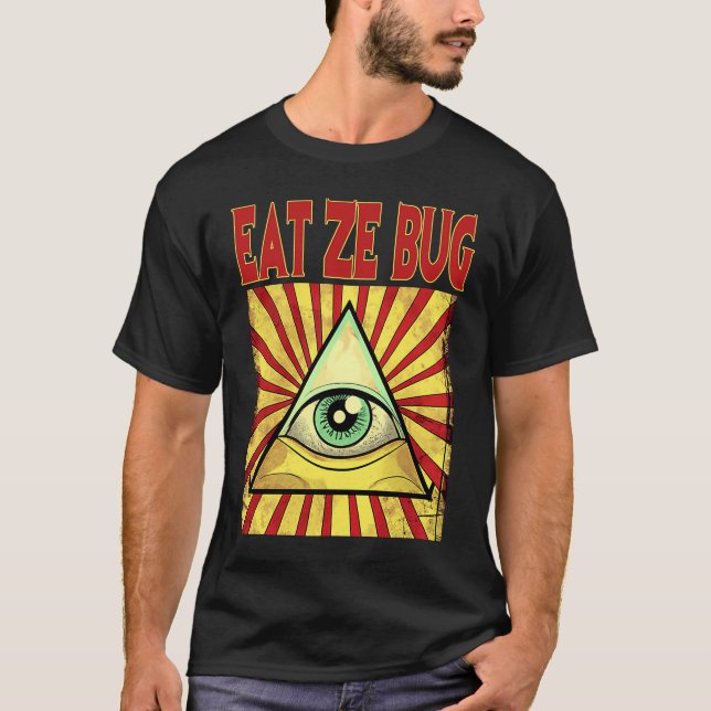 EAT ZE BUG ILLUMINATI EYE Conspiracy Masonic Mens T-Shirt (Front)
