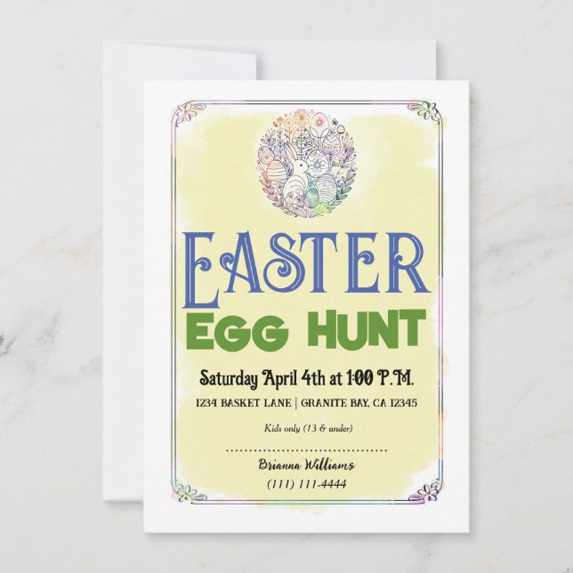 Eater Egg Hunt Yellow Watercolor Flyer Invitation (Front)